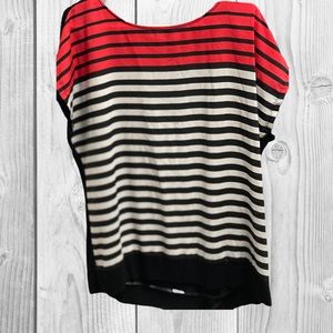 NY&Co Striped boat neck mixed media Blouse